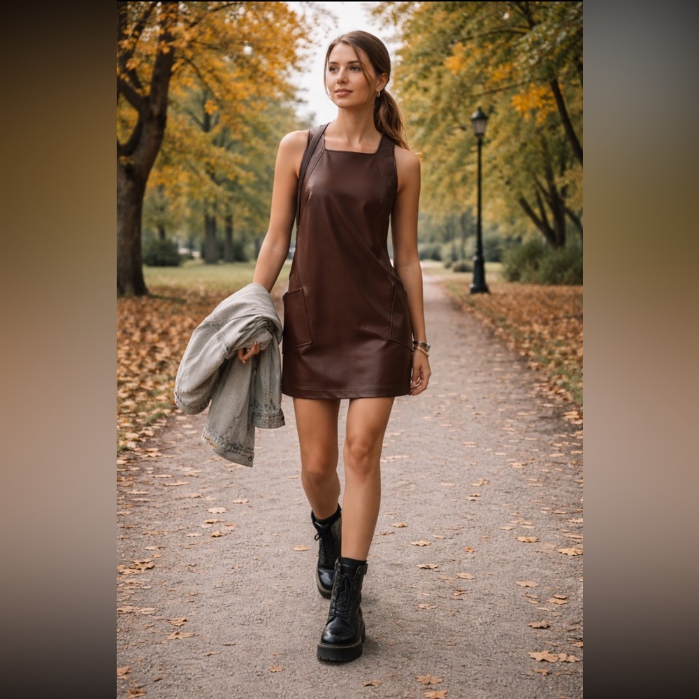 Anthropologie NWT Maeve Sleeveless Faux-Leather Mini Shift Dress size M.